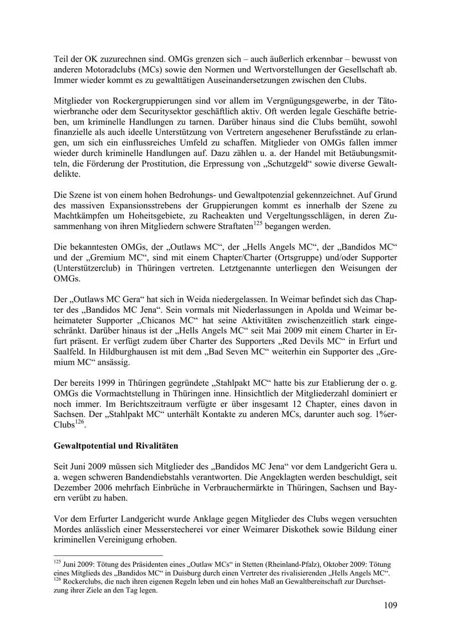 Seite 110 des Verfassungsschutzbericht 2009 Thüringen