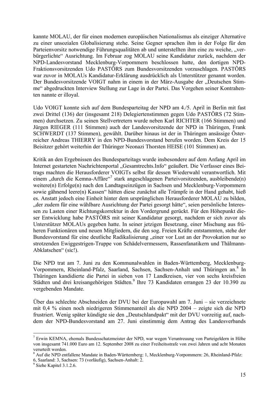 Seite 16 des Verfassungsschutzbericht 2009 Thüringen