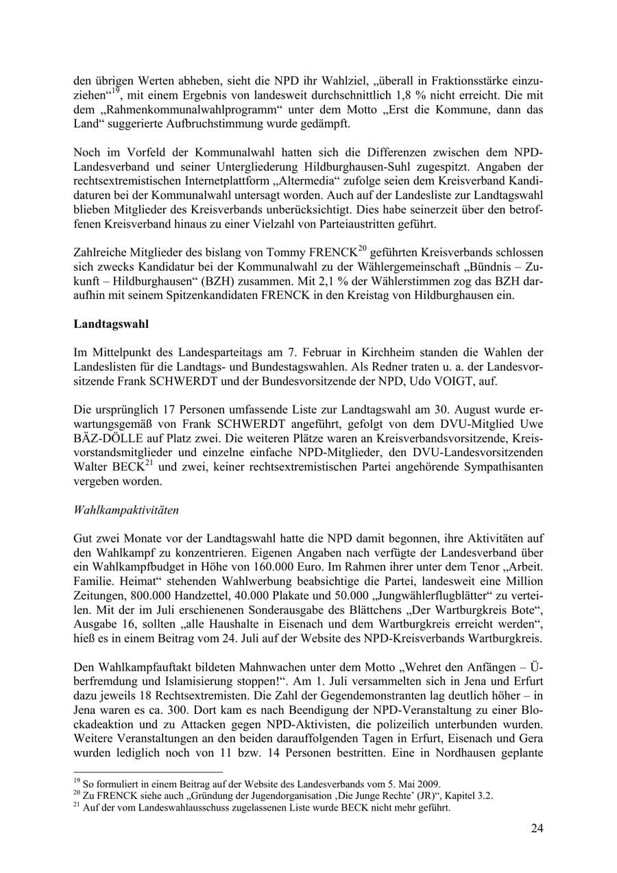 Seite 25 des Verfassungsschutzbericht 2009 Thüringen