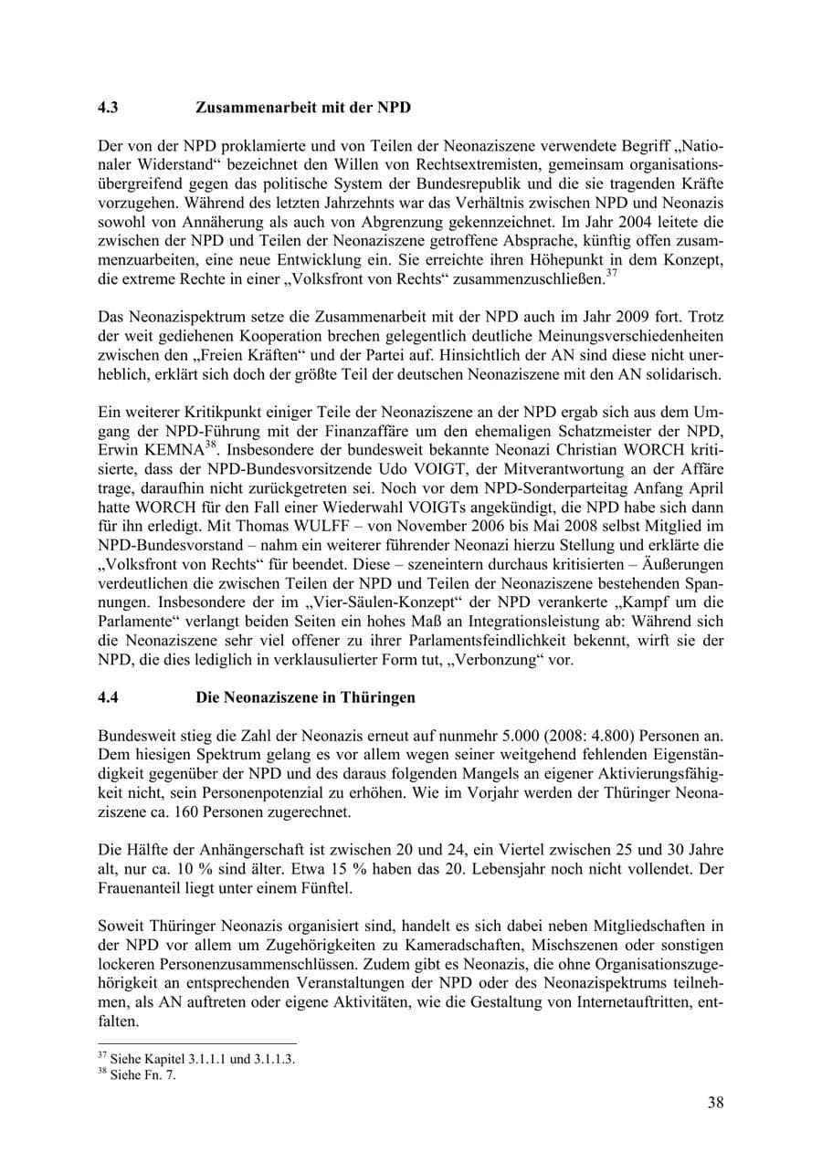 Seite 39 des Verfassungsschutzbericht 2009 Thüringen