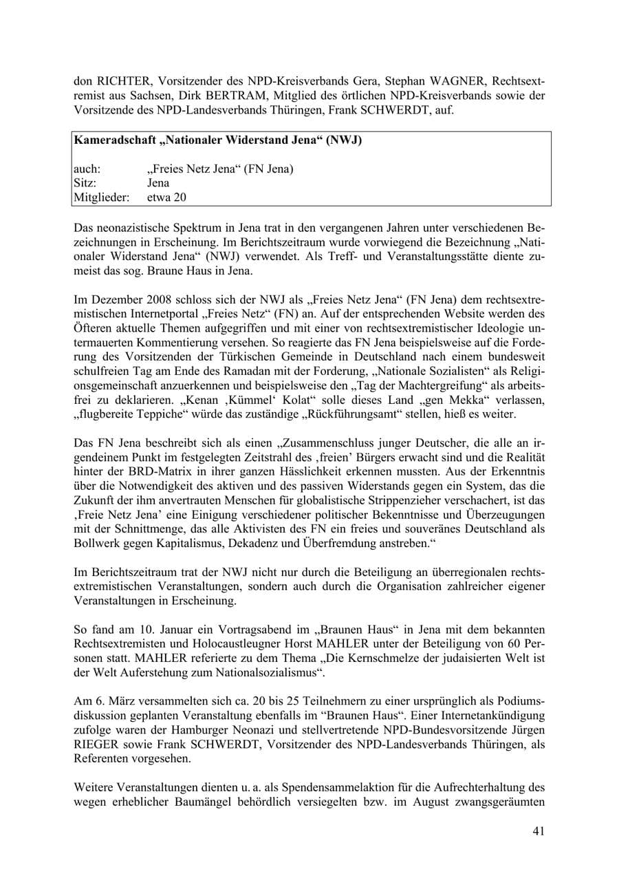Seite 42 des Verfassungsschutzbericht 2009 Thüringen