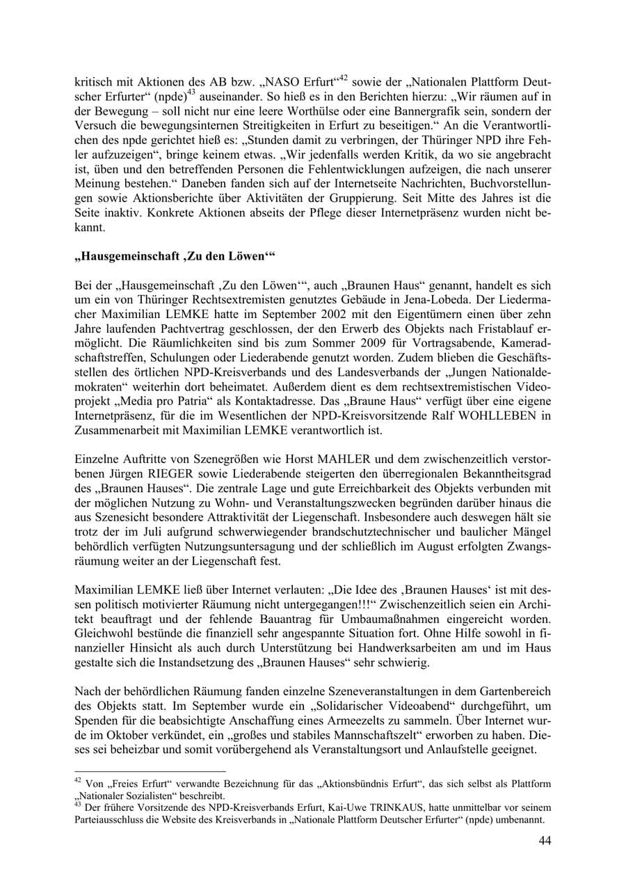 Seite 45 des Verfassungsschutzbericht 2009 Thüringen