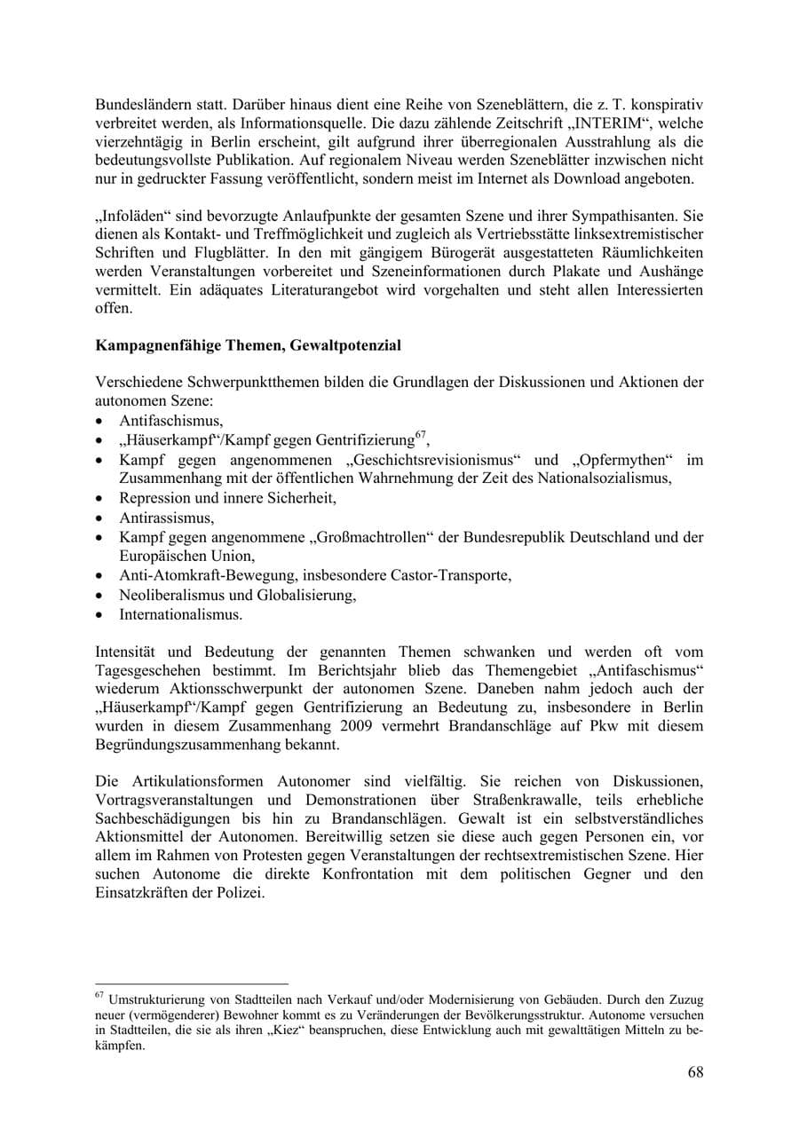 Seite 69 des Verfassungsschutzbericht 2009 Thüringen