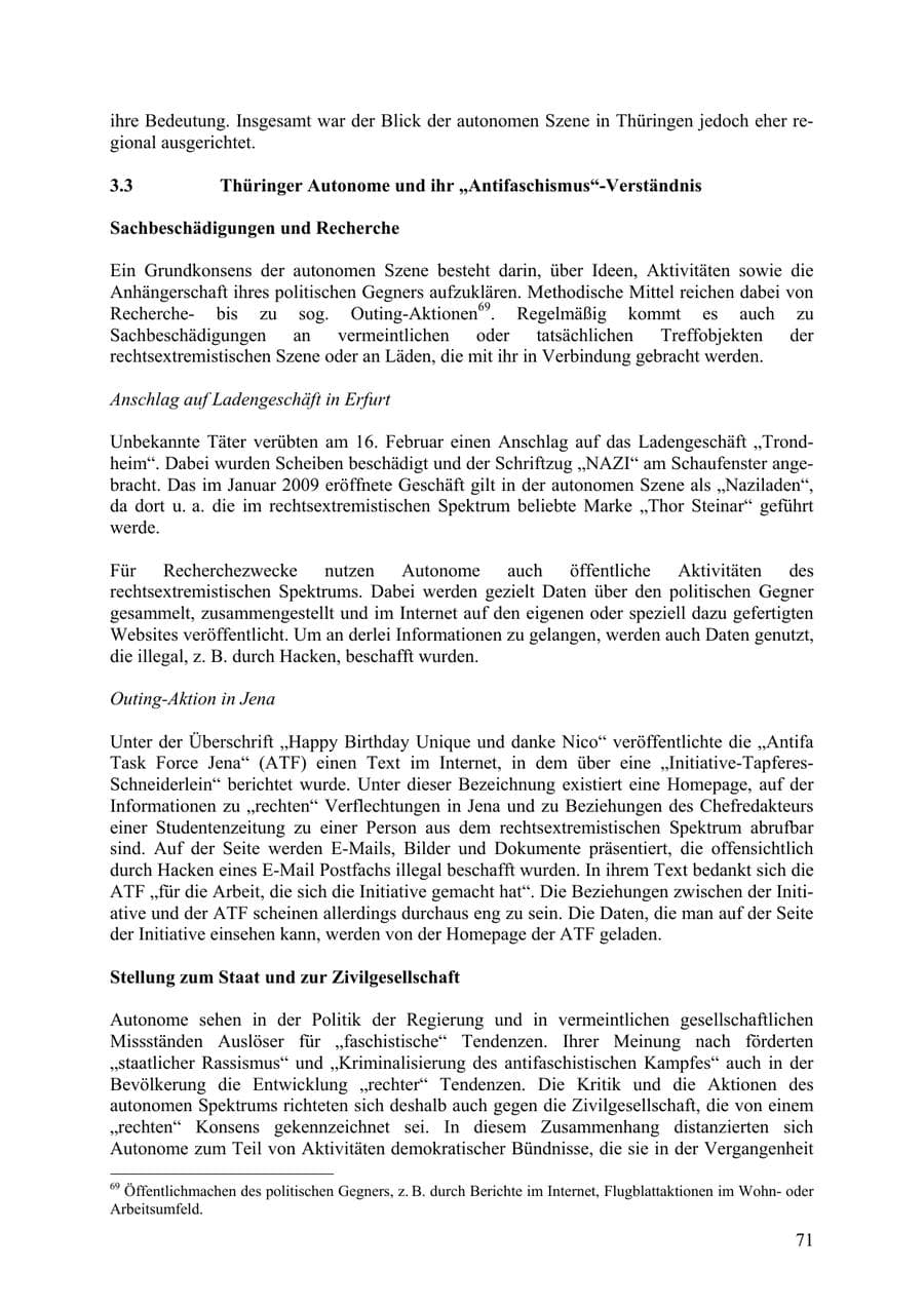 Seite 72 des Verfassungsschutzbericht 2009 Thüringen
