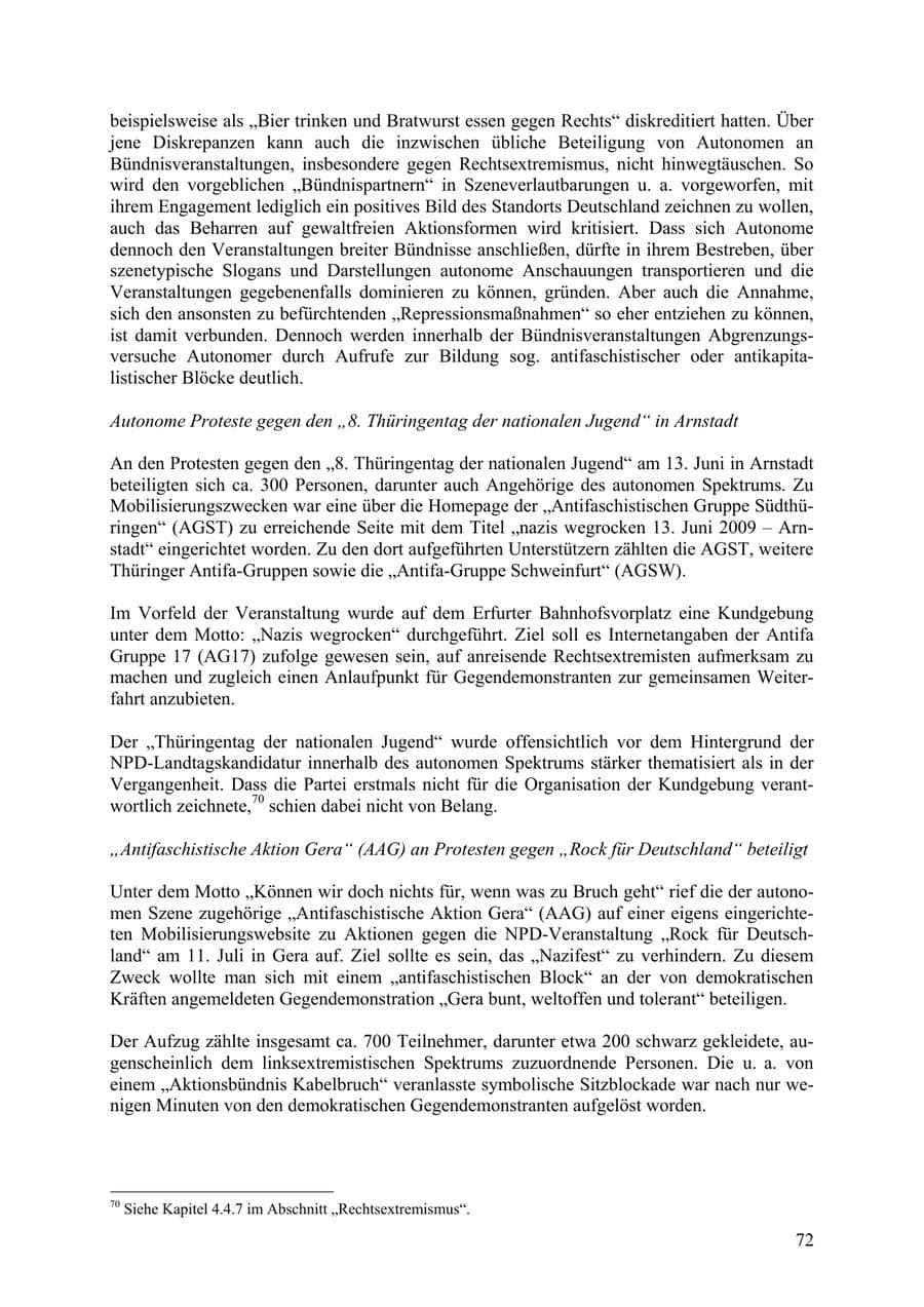 Seite 73 des Verfassungsschutzbericht 2009 Thüringen