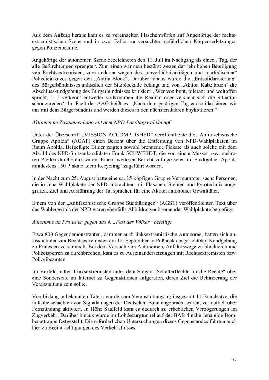 Seite 74 des Verfassungsschutzbericht 2009 Thüringen