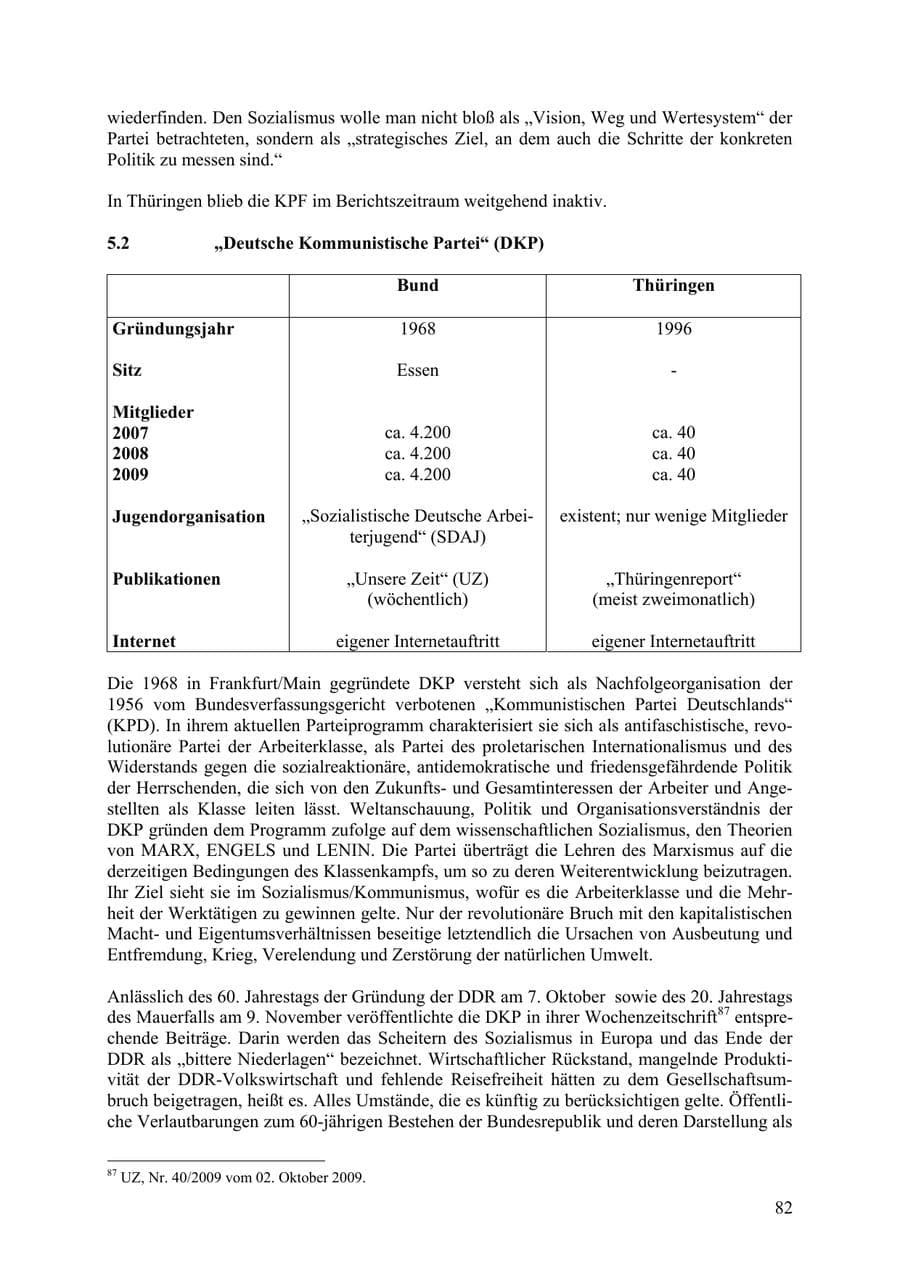 Seite 83 des Verfassungsschutzbericht 2009 Thüringen