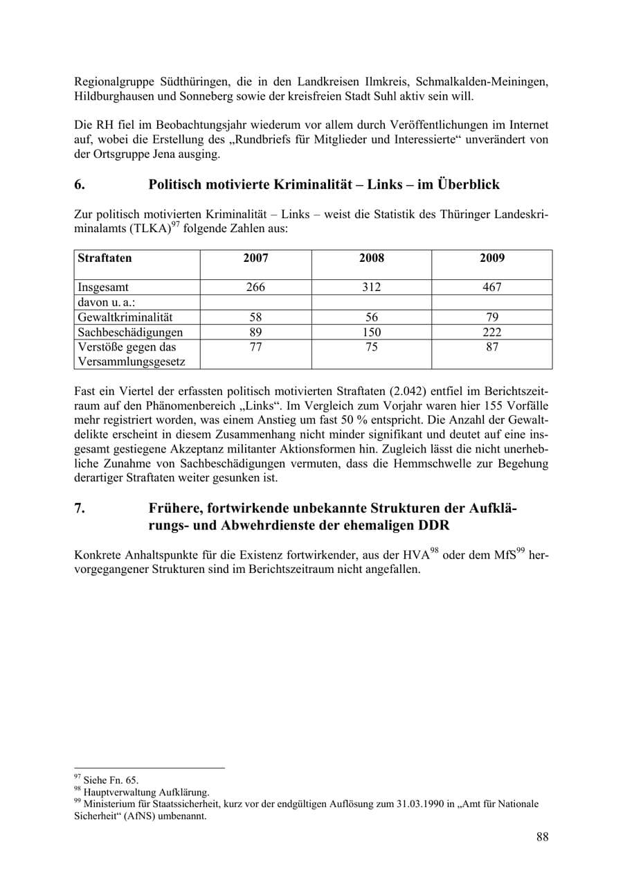 Seite 89 des Verfassungsschutzbericht 2009 Thüringen