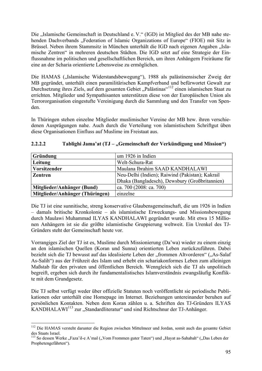 Seite 96 des Verfassungsschutzbericht 2009 Thüringen