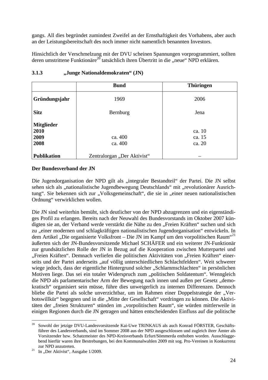 Seite 25 des Verfassungsschutzbericht 2010 Thüringen
