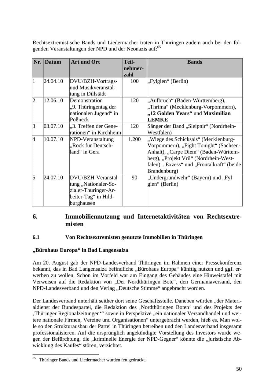 Seite 51 des Verfassungsschutzbericht 2010 Thüringen