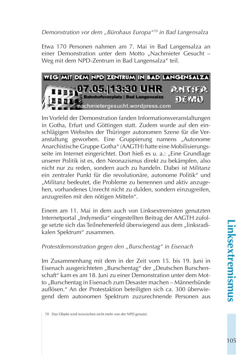 Seite 105 des Verfassungsschutzbericht 2011 Thüringen