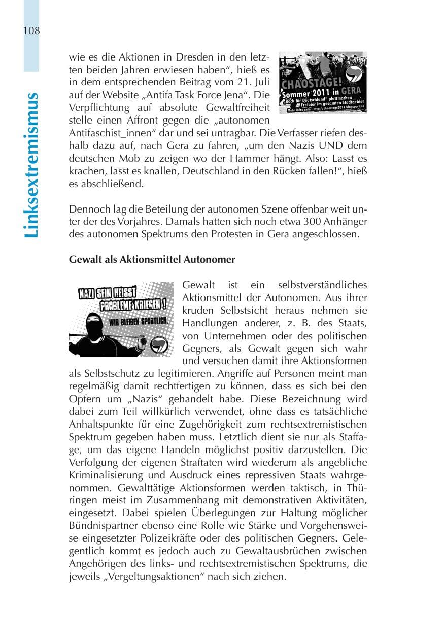 Seite 108 des Verfassungsschutzbericht 2011 Thüringen