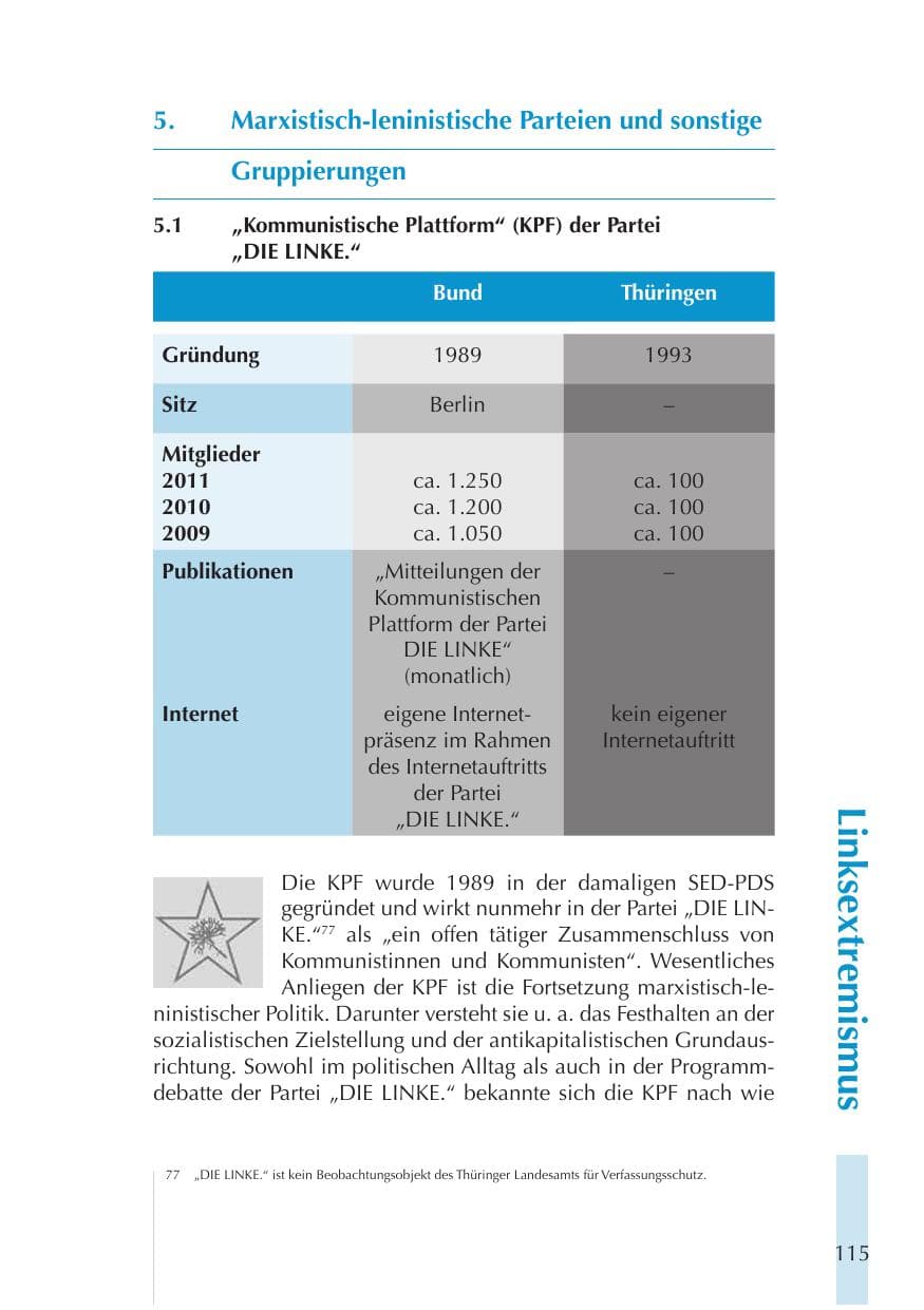 Seite 115 des Verfassungsschutzbericht 2011 Thüringen