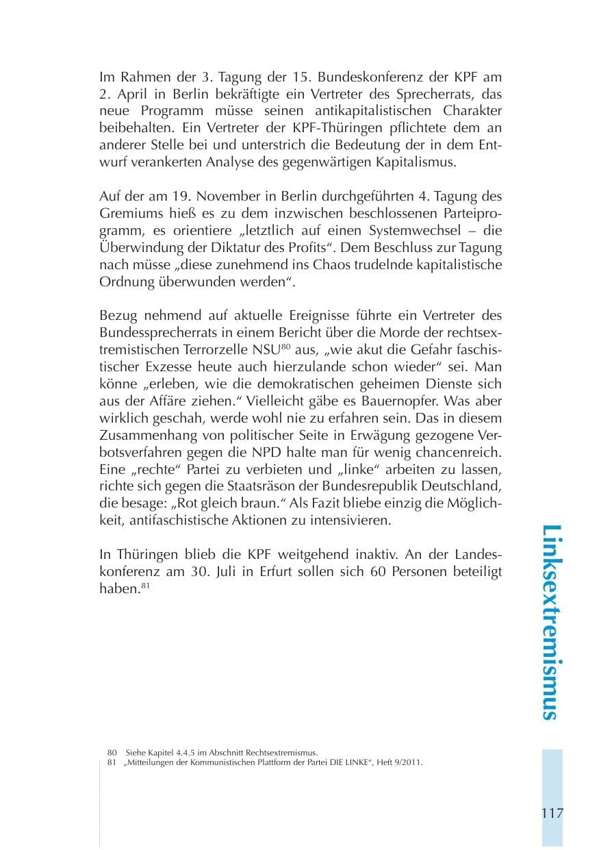Seite 117 des Verfassungsschutzbericht 2011 Thüringen