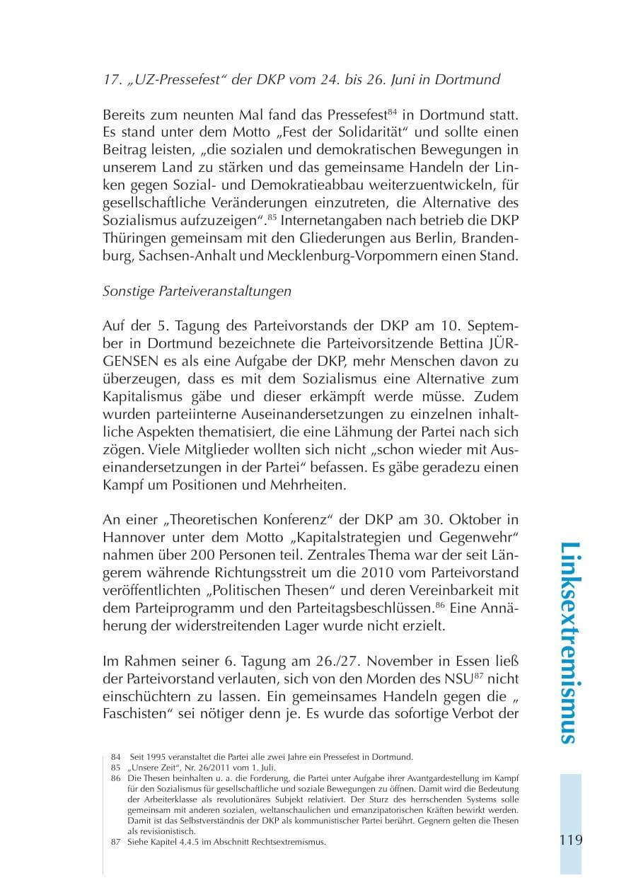 Seite 119 des Verfassungsschutzbericht 2011 Thüringen