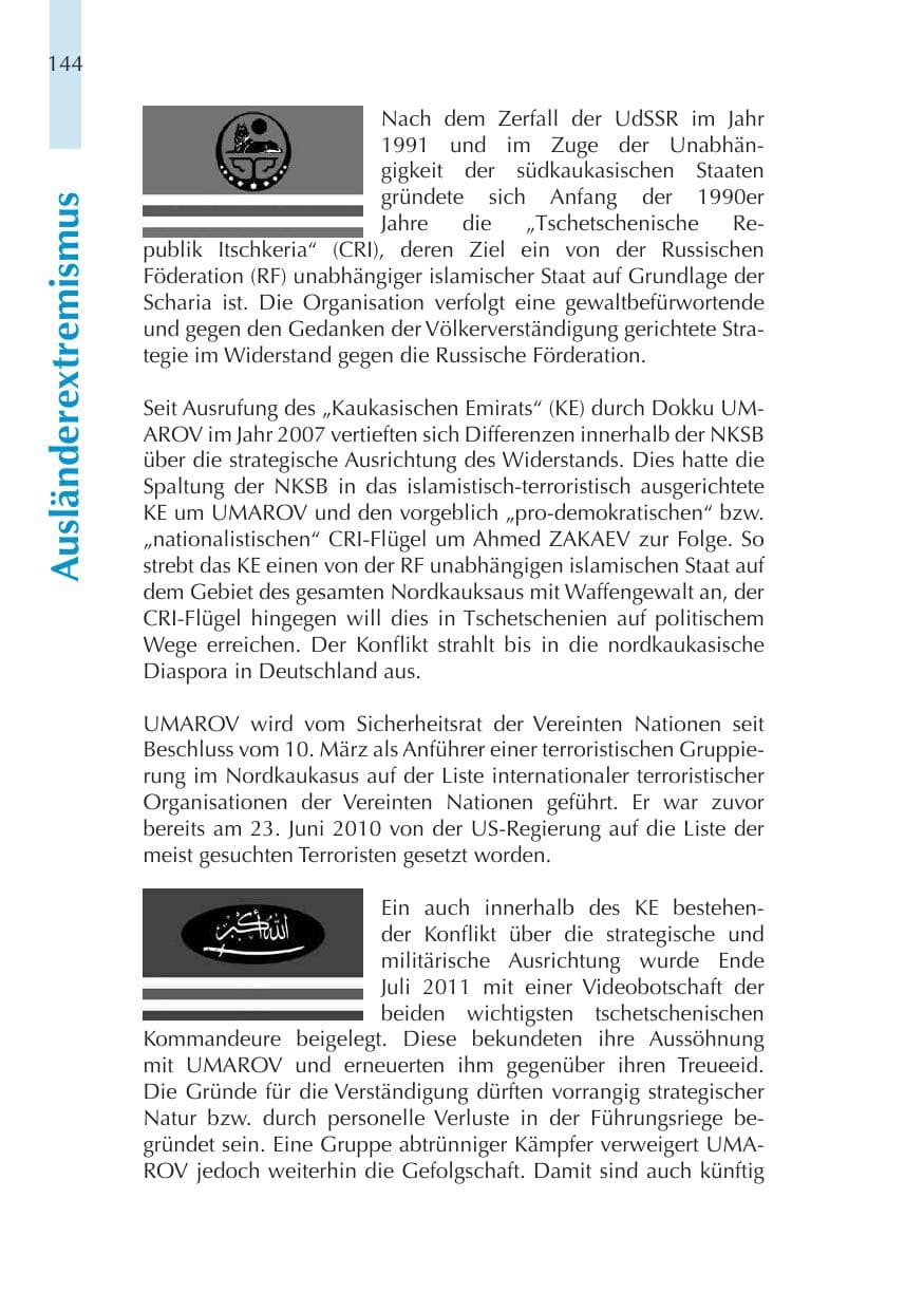 Seite 144 des Verfassungsschutzbericht 2011 Thüringen