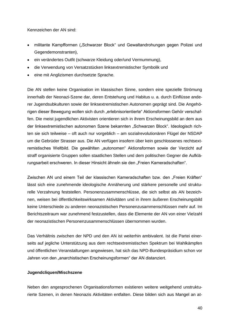 Seite 40 des Verfassungsschutzbericht 2012 Thüringen