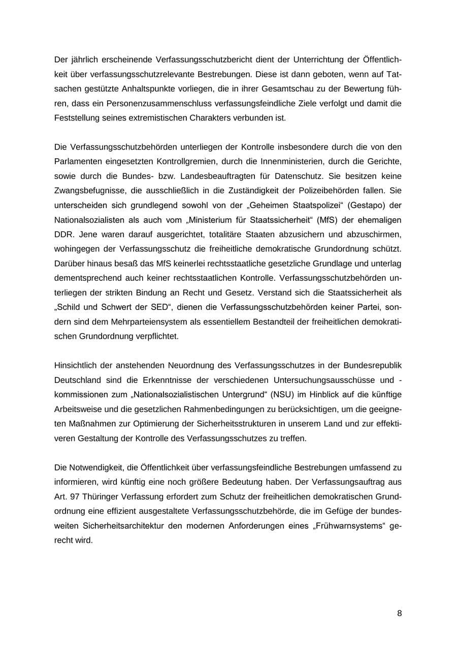 Seite 8 des Verfassungsschutzbericht 2012 Thüringen