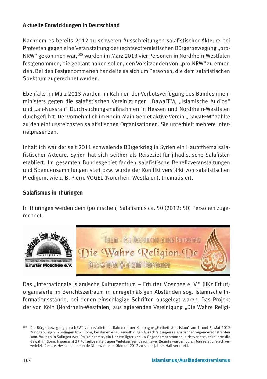 Seite 106 des Verfassungsschutzbericht 2013 Thüringen