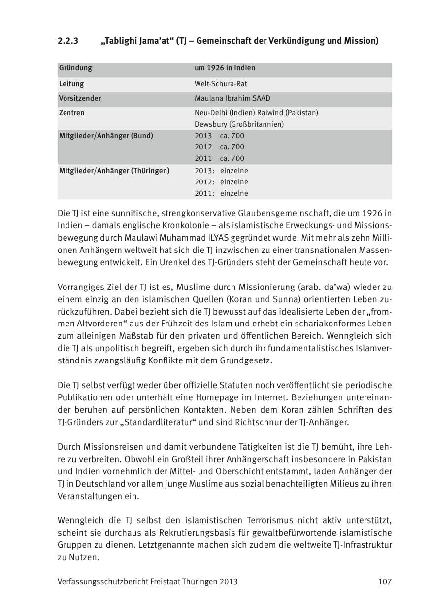 Seite 109 des Verfassungsschutzbericht 2013 Thüringen