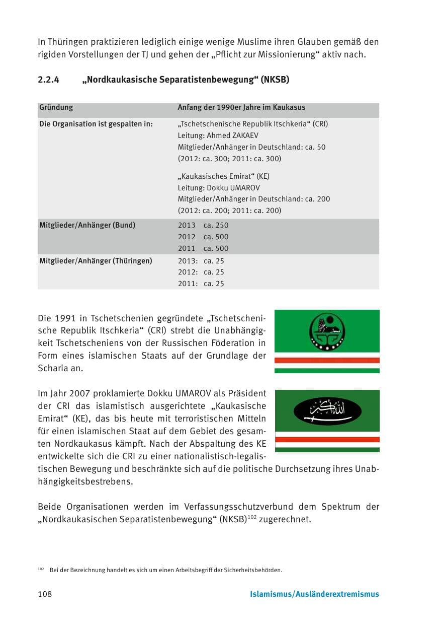 Seite 110 des Verfassungsschutzbericht 2013 Thüringen