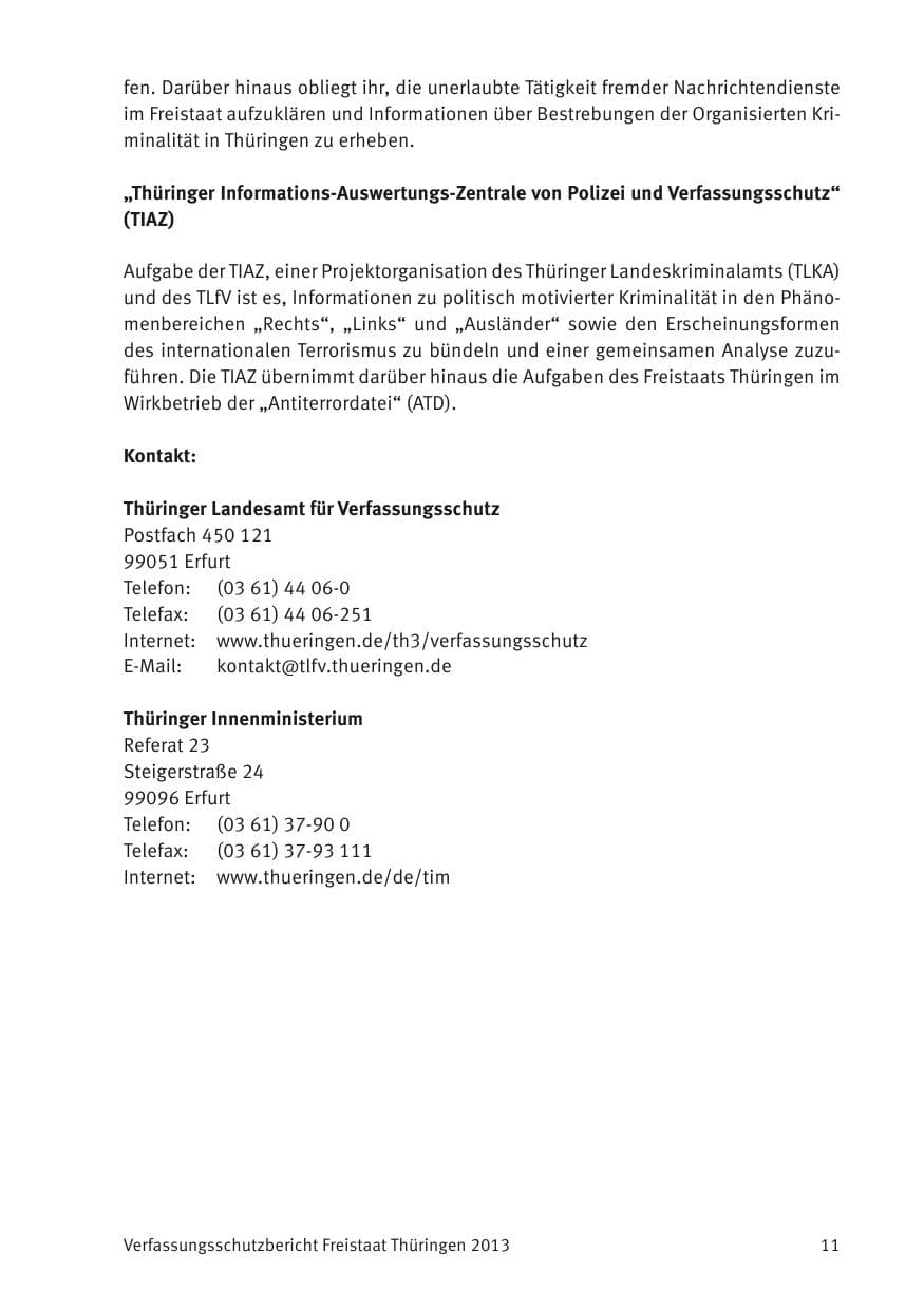 Seite 13 des Verfassungsschutzbericht 2013 Thüringen