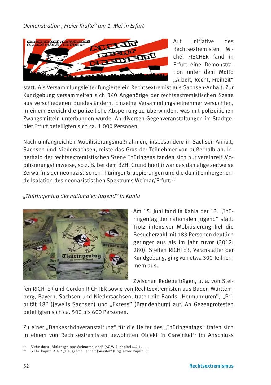 Seite 54 des Verfassungsschutzbericht 2013 Thüringen