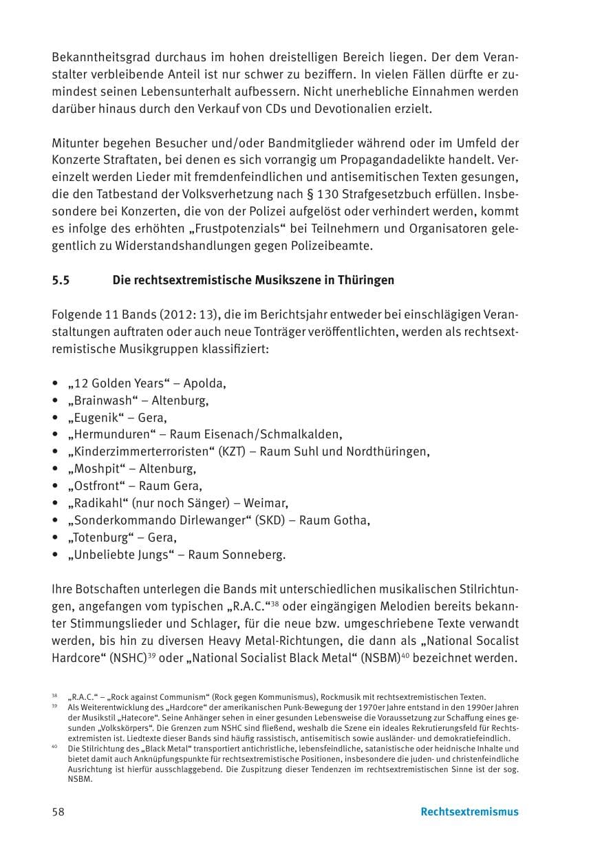 Seite 60 des Verfassungsschutzbericht 2013 Thüringen
