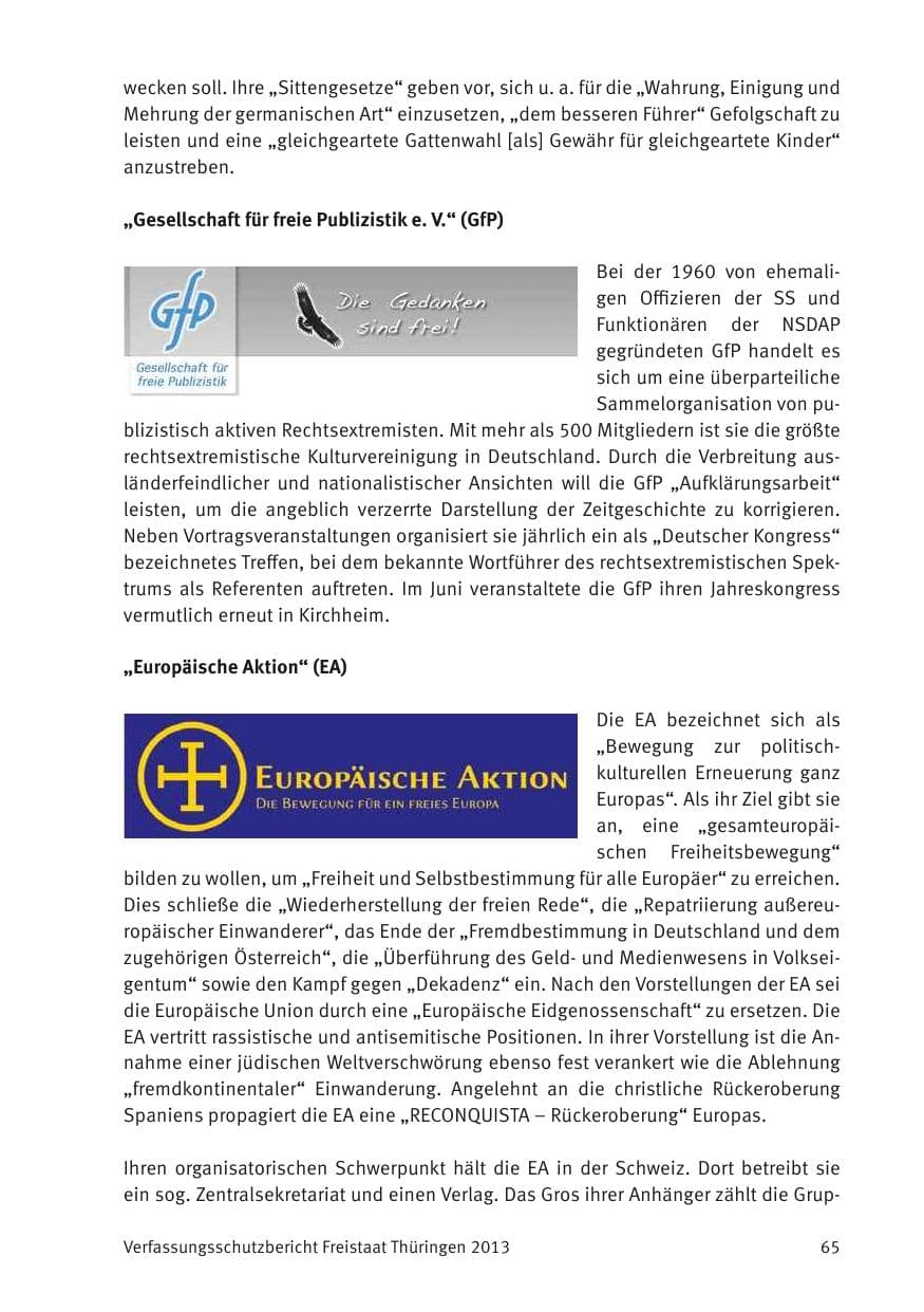 Seite 67 des Verfassungsschutzbericht 2013 Thüringen