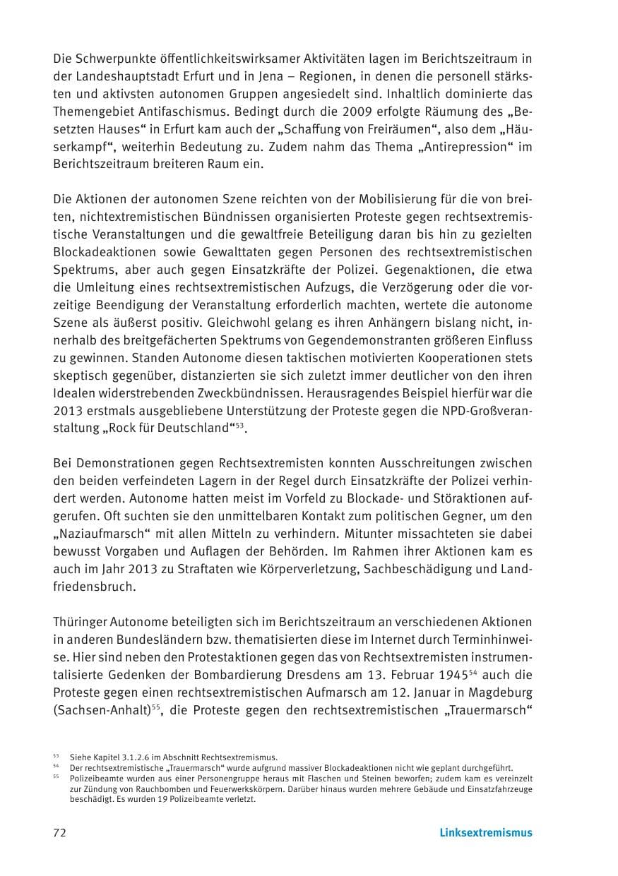Seite 74 des Verfassungsschutzbericht 2013 Thüringen
