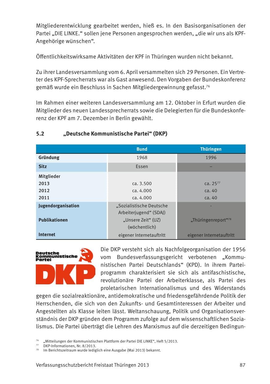 Seite 89 des Verfassungsschutzbericht 2013 Thüringen