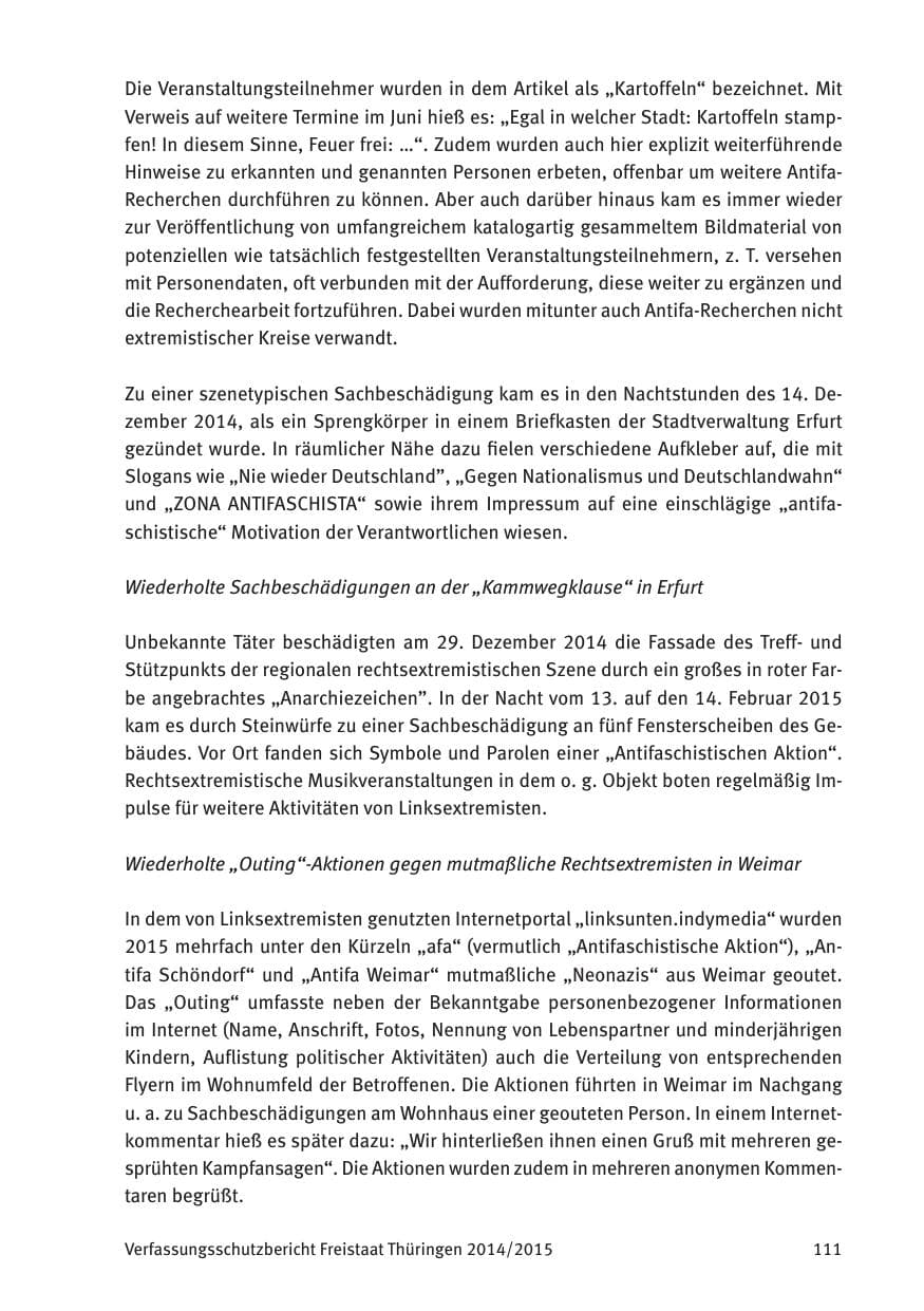 Seite 113 des Verfassungsschutzbericht 2015 Thüringen