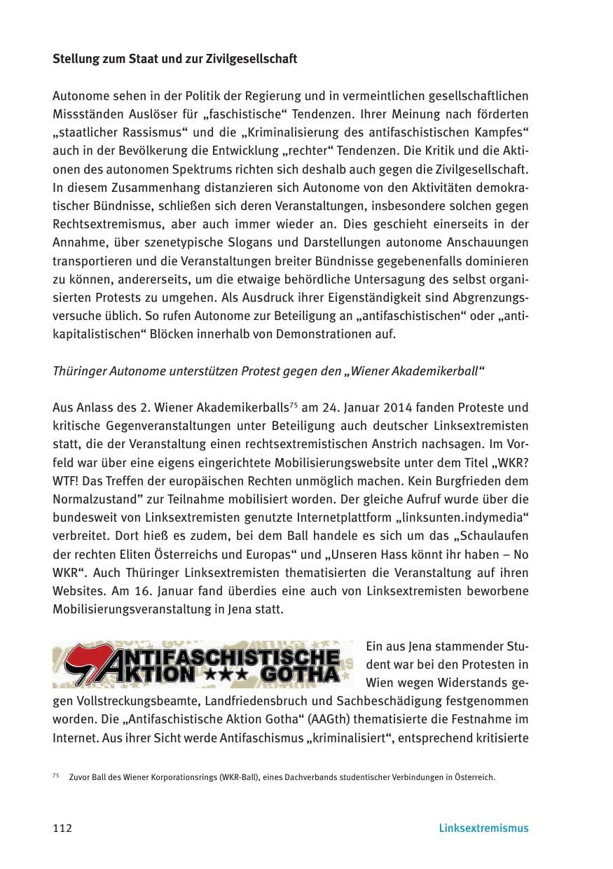 Seite 114 des Verfassungsschutzbericht 2015 Thüringen