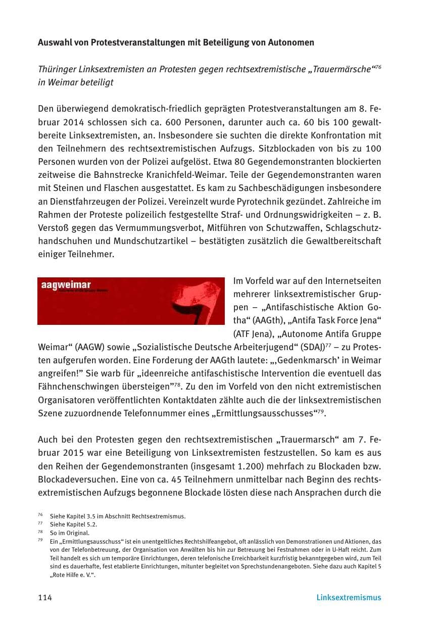 Seite 116 des Verfassungsschutzbericht 2015 Thüringen