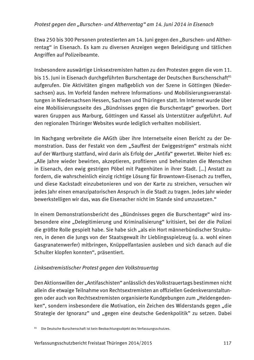 Seite 119 des Verfassungsschutzbericht 2015 Thüringen