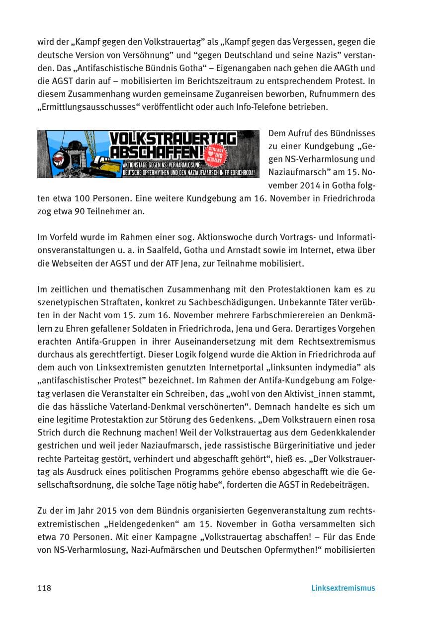 Seite 120 des Verfassungsschutzbericht 2015 Thüringen