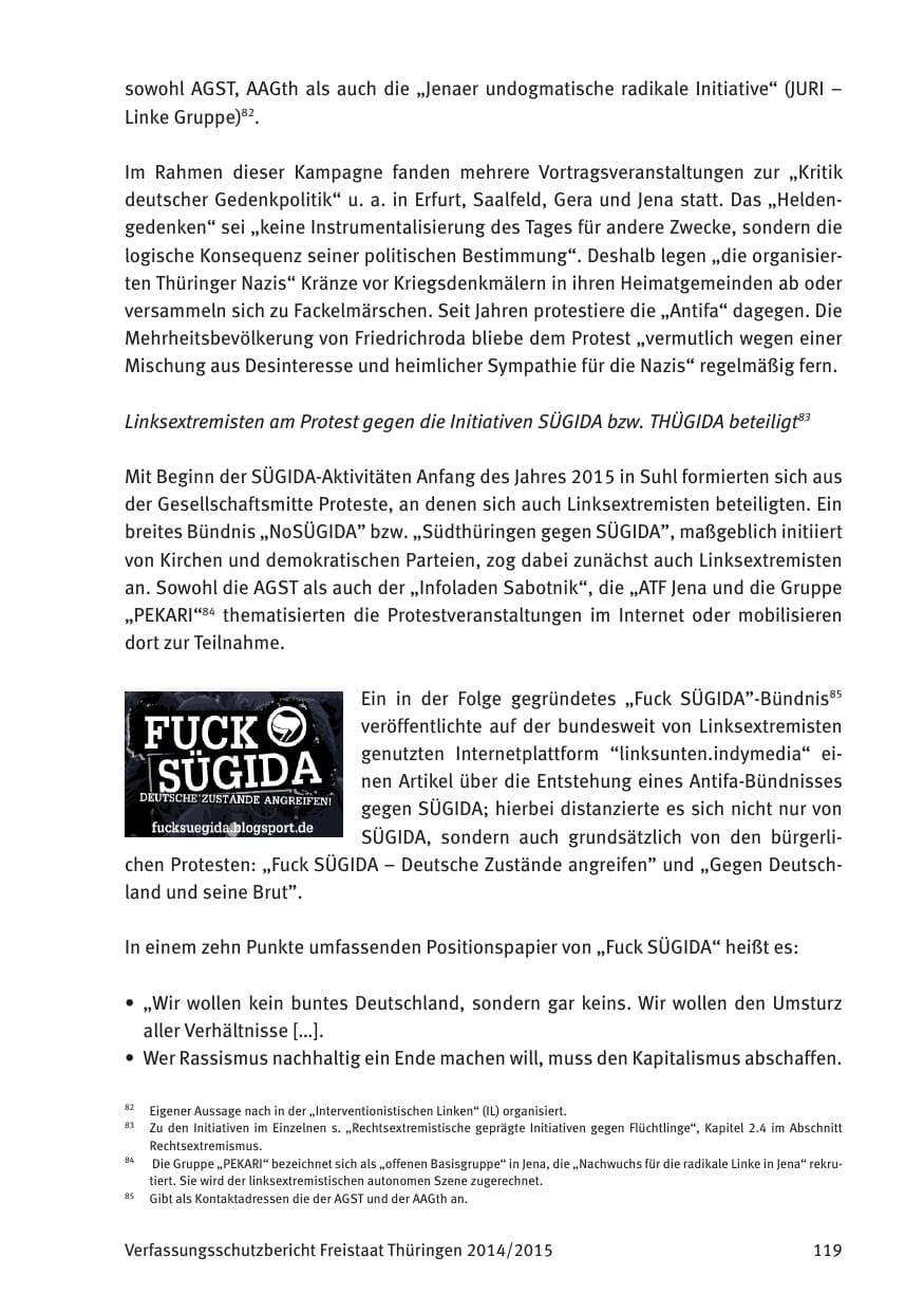 Seite 121 des Verfassungsschutzbericht 2015 Thüringen