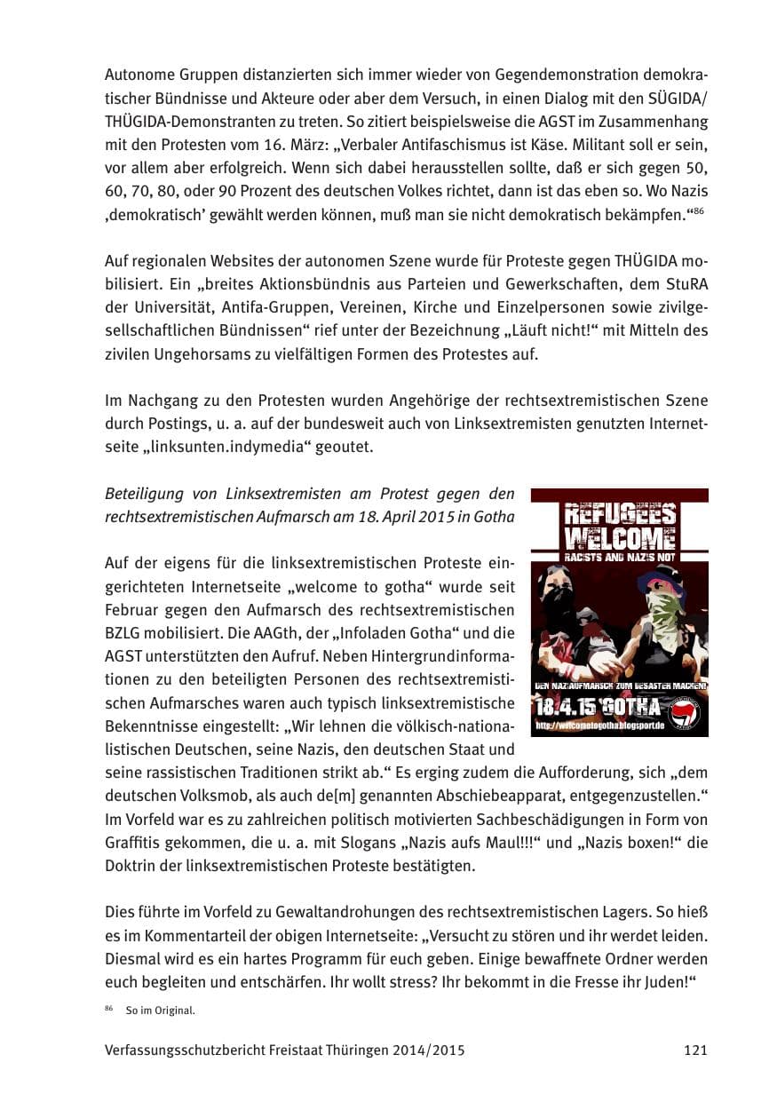 Seite 123 des Verfassungsschutzbericht 2015 Thüringen
