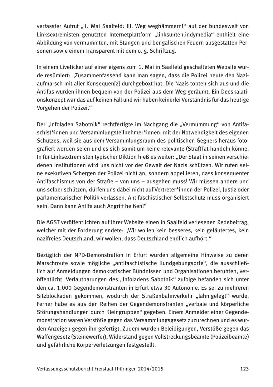 Seite 125 des Verfassungsschutzbericht 2015 Thüringen