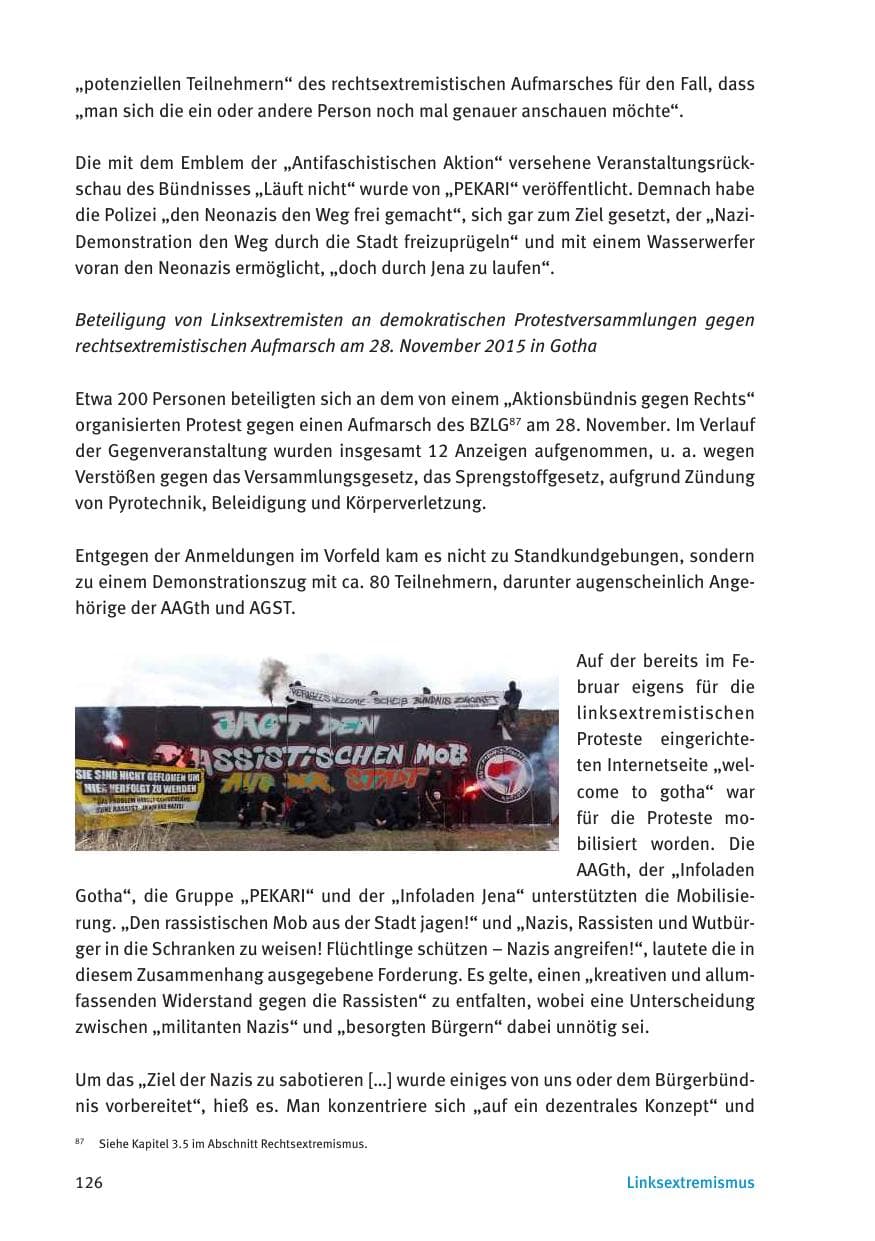 Seite 128 des Verfassungsschutzbericht 2015 Thüringen