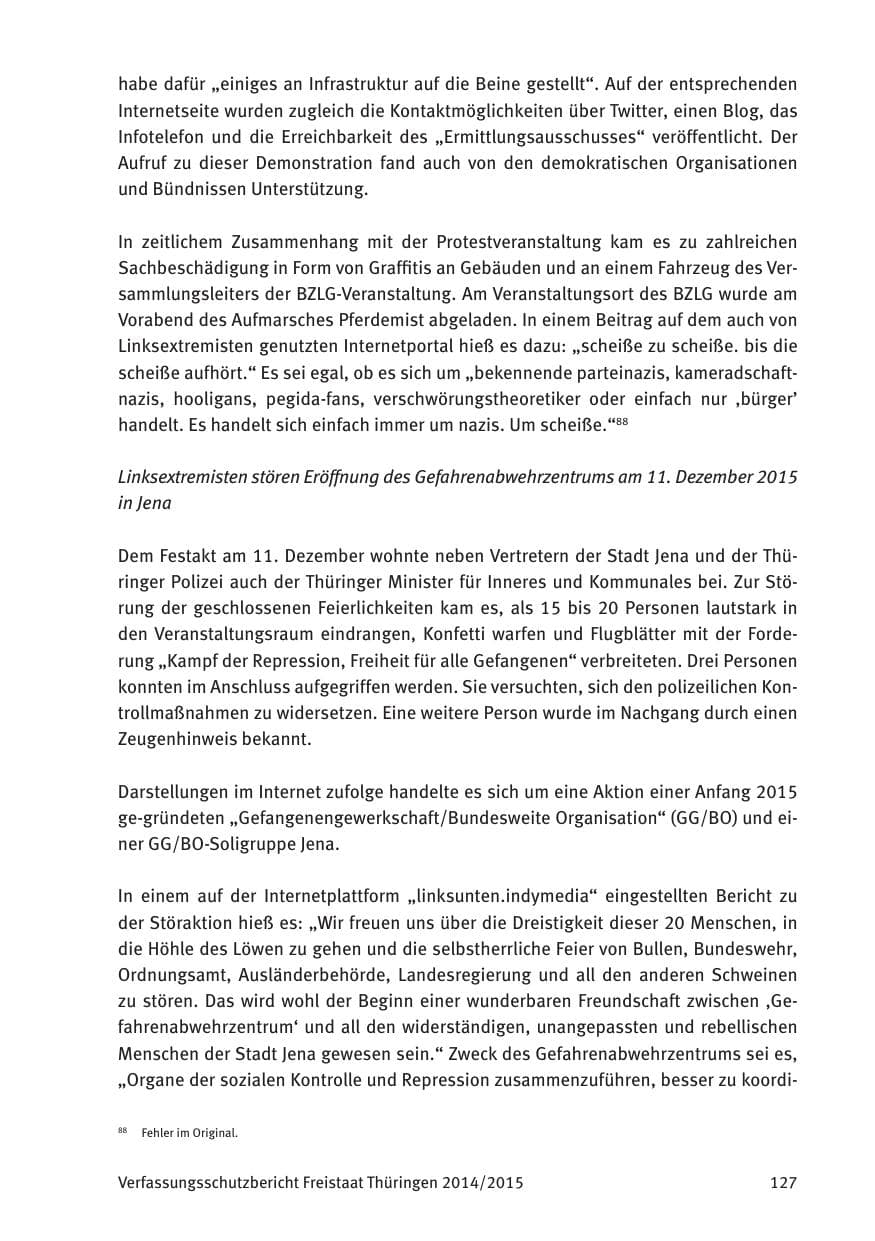 Seite 129 des Verfassungsschutzbericht 2015 Thüringen