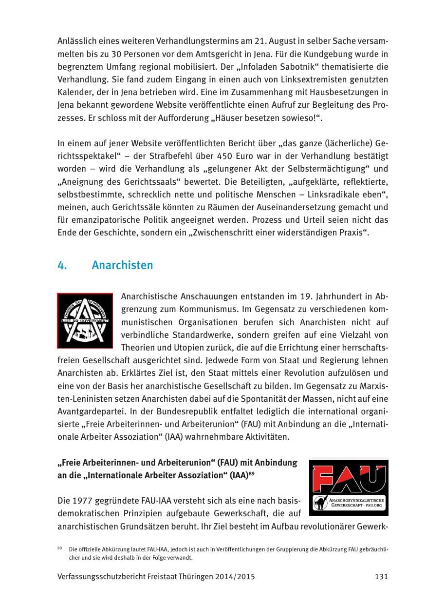 Seite 133 des Verfassungsschutzbericht 2015 Thüringen