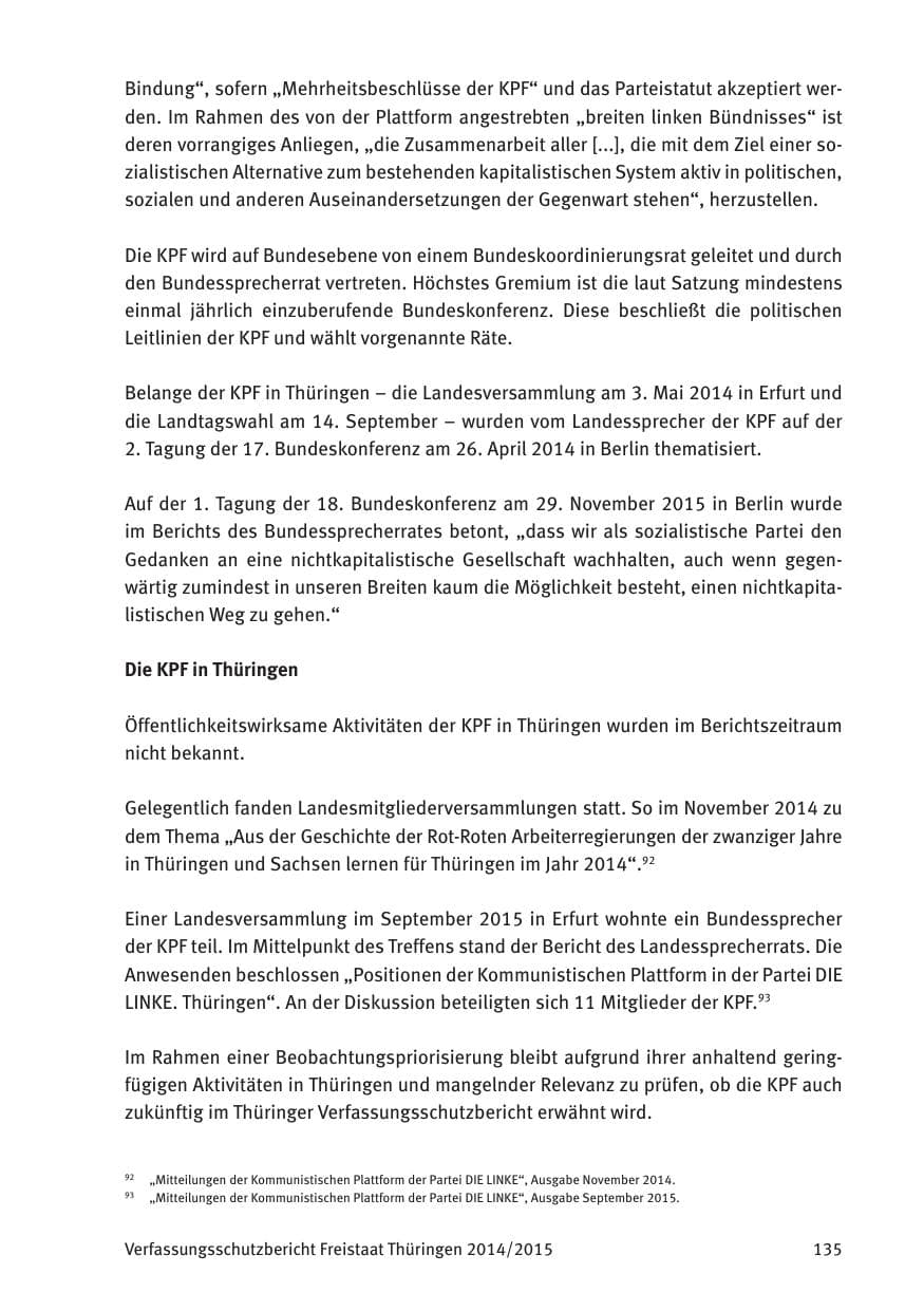 Seite 137 des Verfassungsschutzbericht 2015 Thüringen