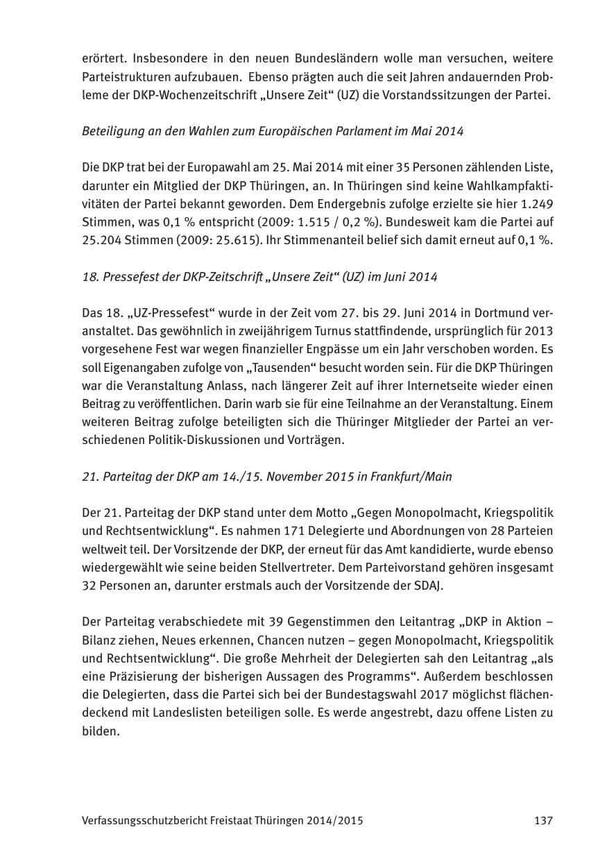 Seite 139 des Verfassungsschutzbericht 2015 Thüringen
