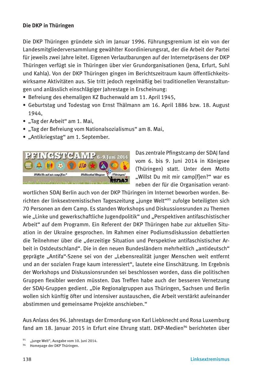 Seite 140 des Verfassungsschutzbericht 2015 Thüringen