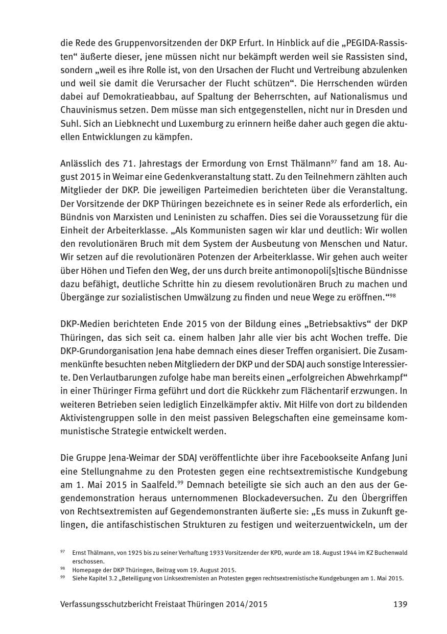 Seite 141 des Verfassungsschutzbericht 2015 Thüringen