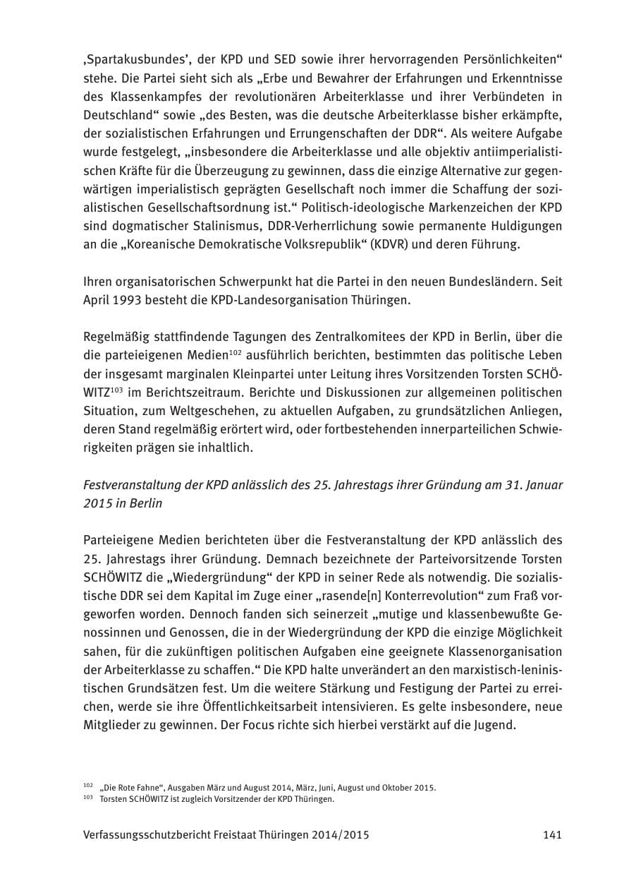 Seite 143 des Verfassungsschutzbericht 2015 Thüringen