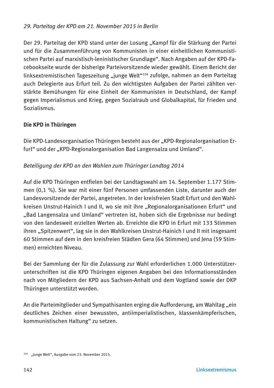 Seite 144 des Verfassungsschutzbericht 2015 Thüringen