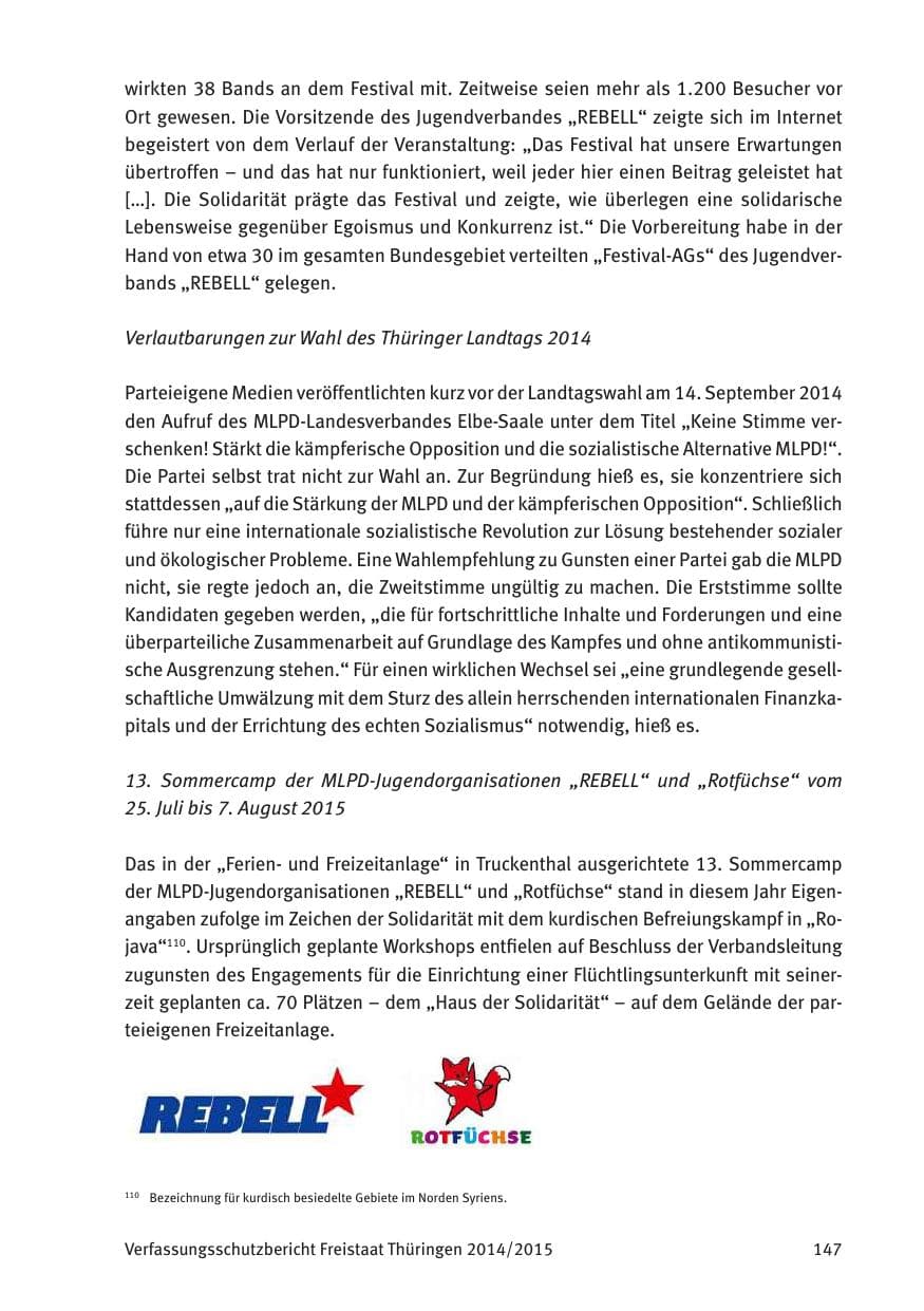 Seite 149 des Verfassungsschutzbericht 2015 Thüringen